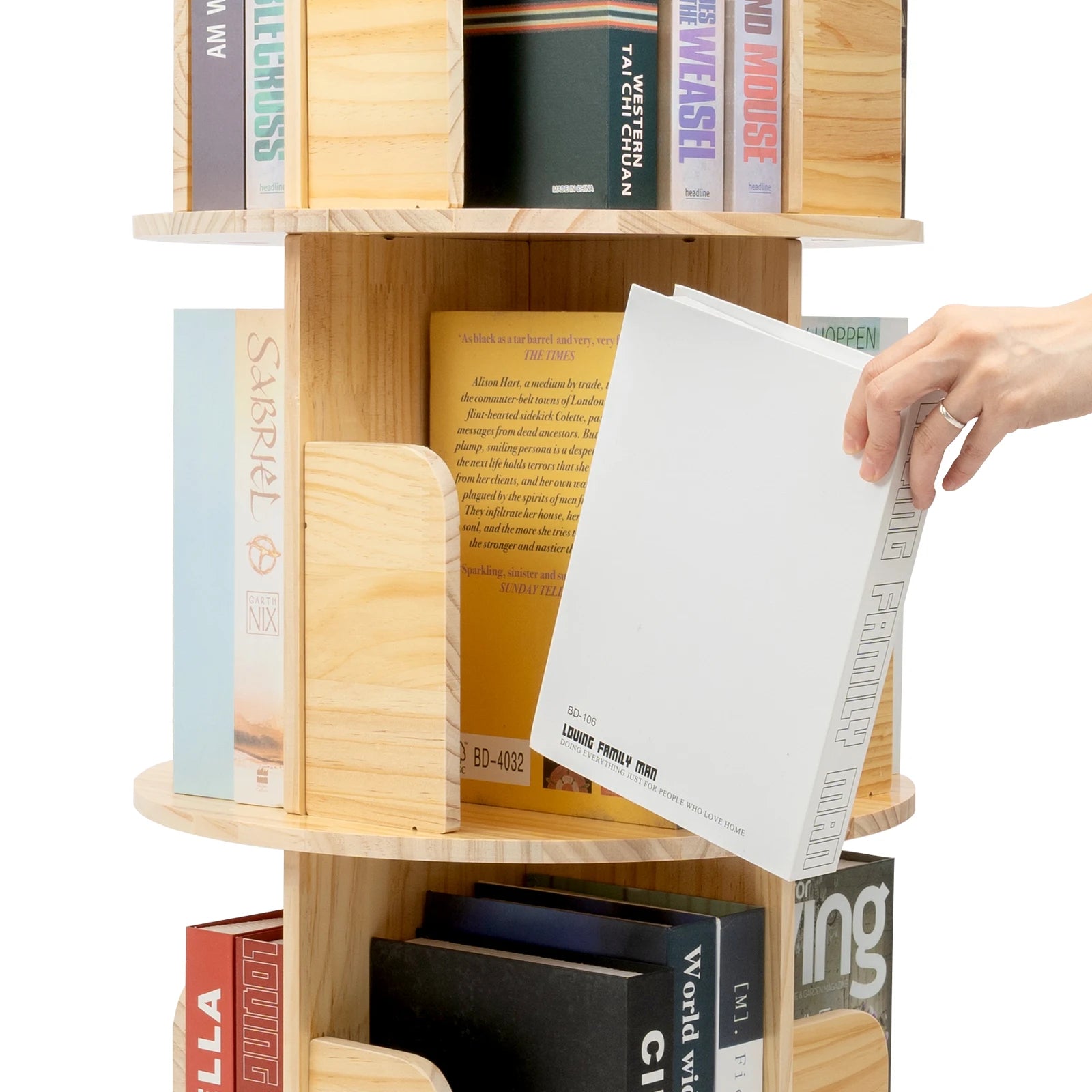 1/2/3/4/5/6 Tier Wooden Bookcase Rotatable Floor Stand Multifunctional Showcase Organizer