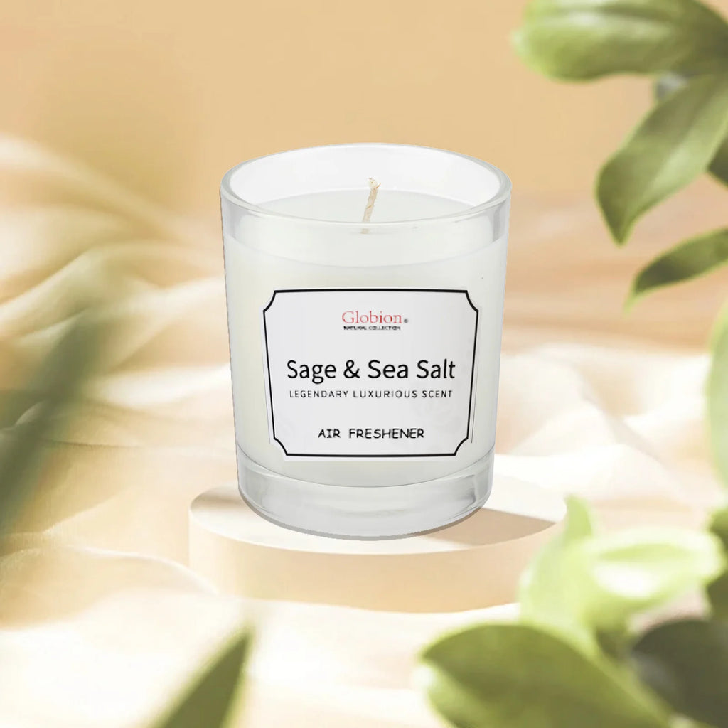 Scented Candle Sage and Sea Salt Aromatherapy Candle Glass Jar + Lid 7oz 45 Hours Burn Time