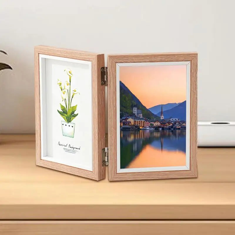 Three Photo Frame Rustic Folding Triple Photo Frame Family Picture Collage Hinged Folding 4x6 Three Opening Photo