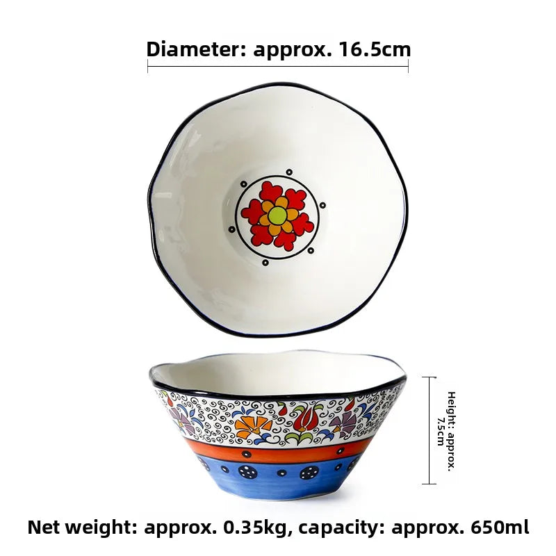 Thickened Ceramic Bowl Cereal Fruit Bowl Porcelain Soup Bowl Asymmetrical