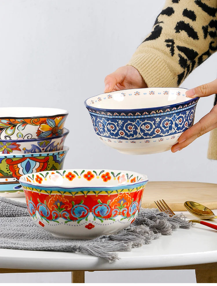 Thickened Ceramic Bowl Cereal Fruit Bowl Porcelain Soup Bowl Asymmetrical