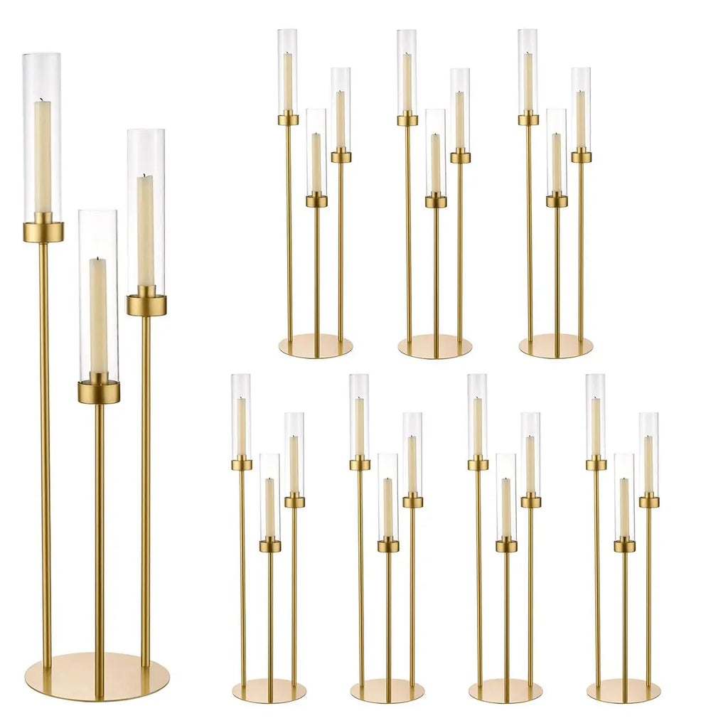 2/4/6/8/10pcs Gold Candelabra 3 Arm Candle Holders Centerpiece for Table Centerpiece Party Decorative Candlestick Holder