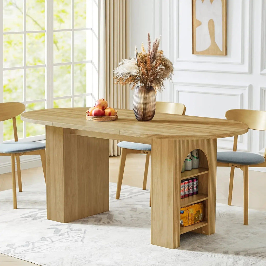Extendable Dining Table 41-78in Seats 4-8 Round Expandable Kitchen Fluted Base Customized