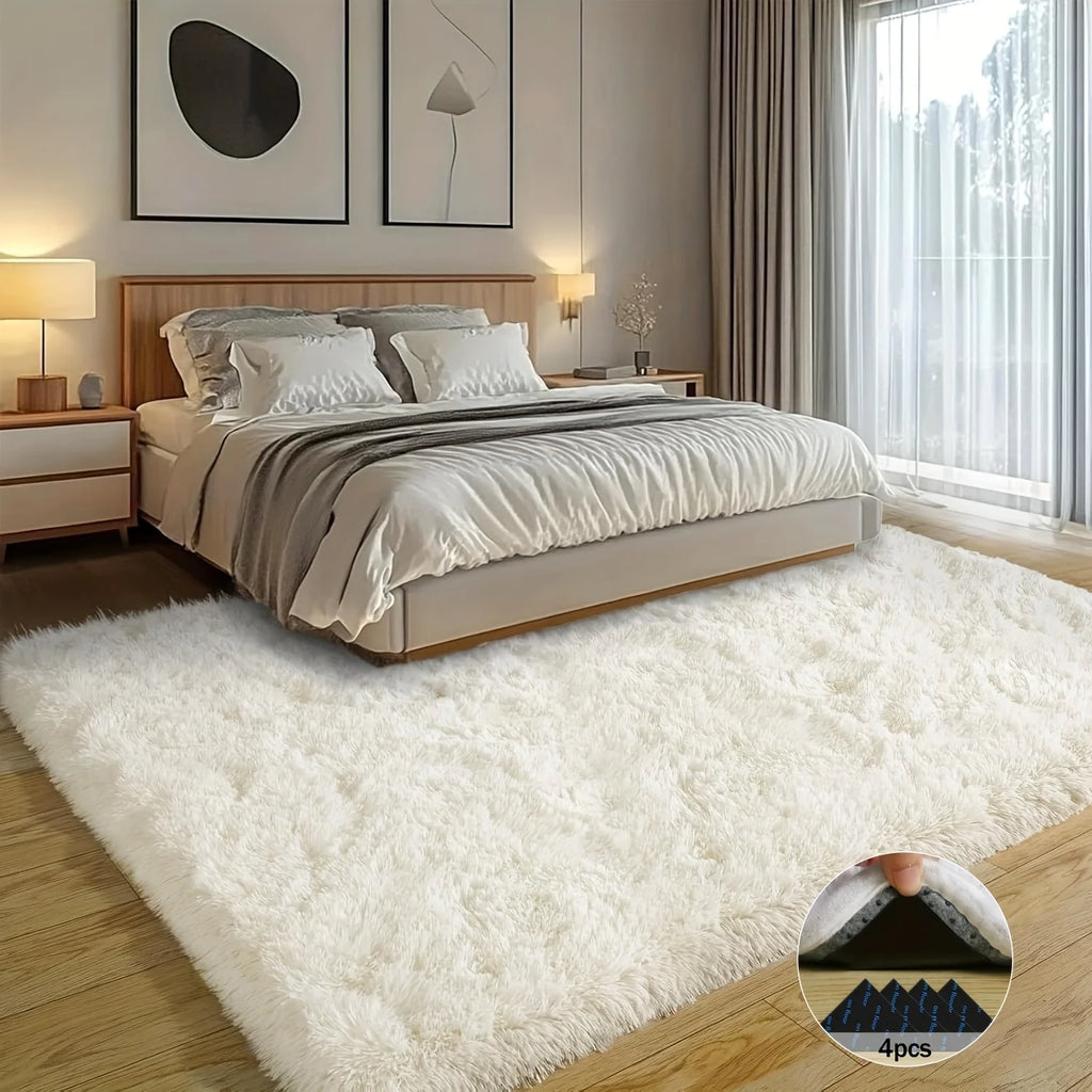 Off-White Soft Shaggy Non-Slip Rugs  Luxury Plush Carpet with 4 Rug Sticker