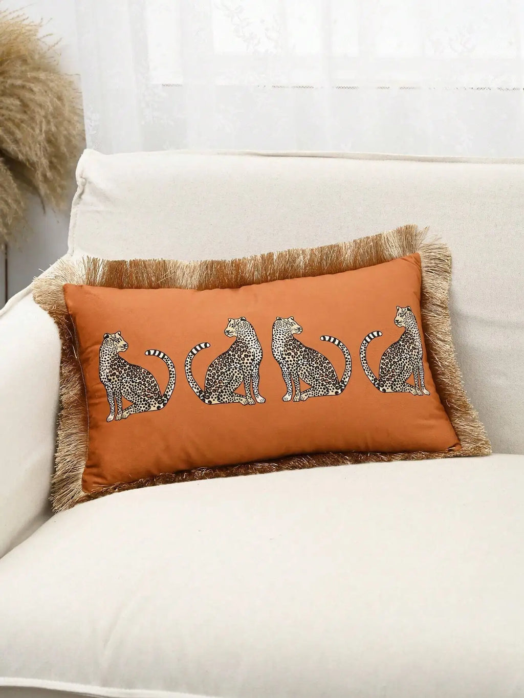 1pc Dutch Plush Leopard Fringe Lace Pillow Cover Decor