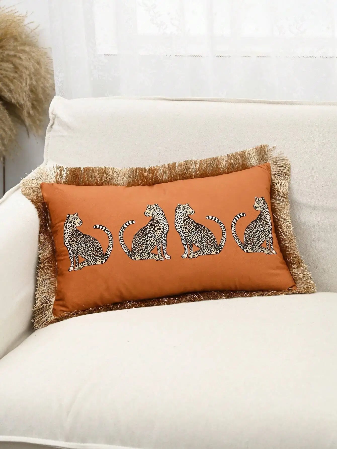 1pc Dutch Plush Leopard Fringe Lace Pillow Cover Decor