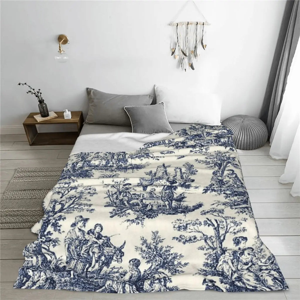 Nomades Artsy Vintage Toile De Jouy Blanket Flannel Multi-function Throw Blanket