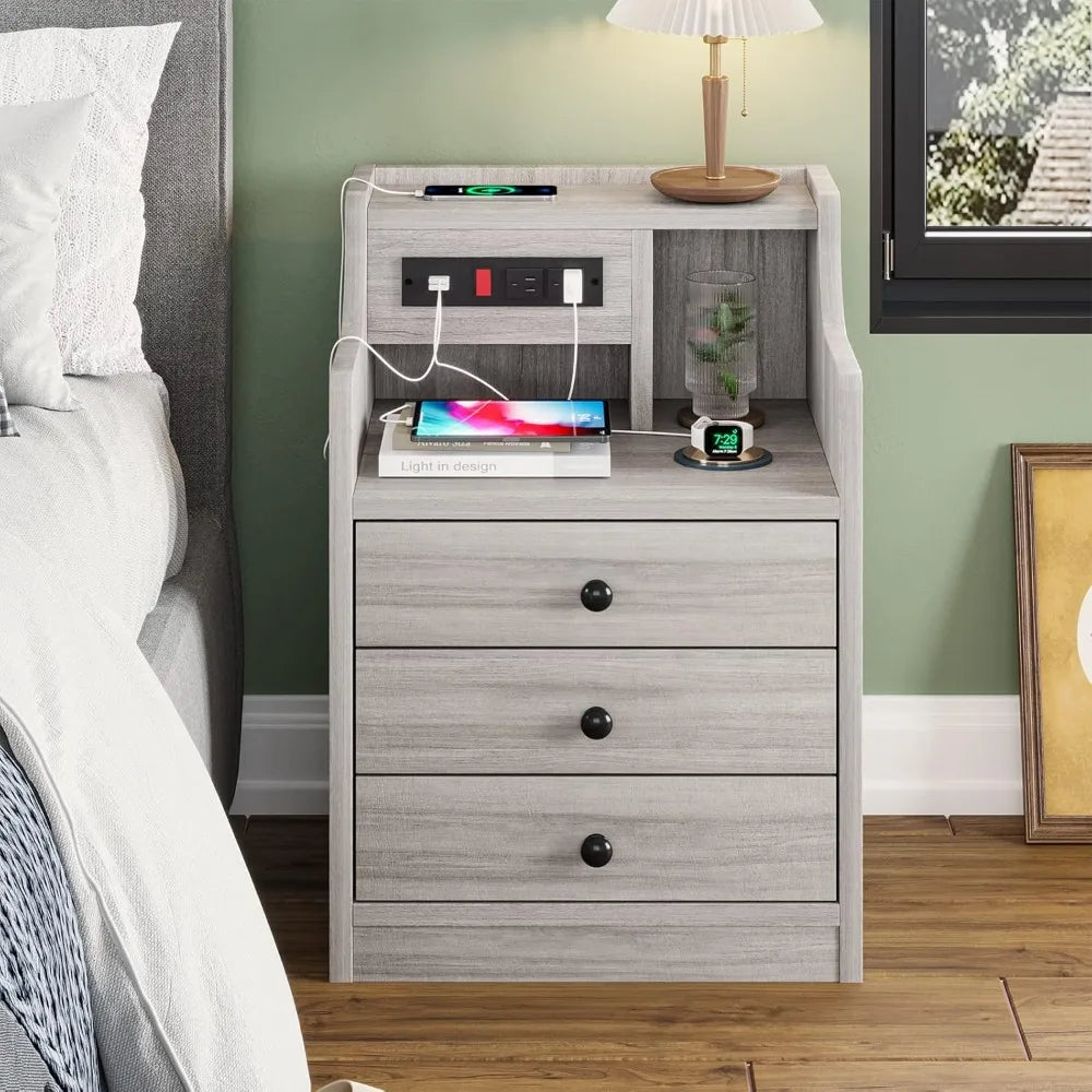 Nightstand with Charging Station, Hutch & Storage Drawers Customized