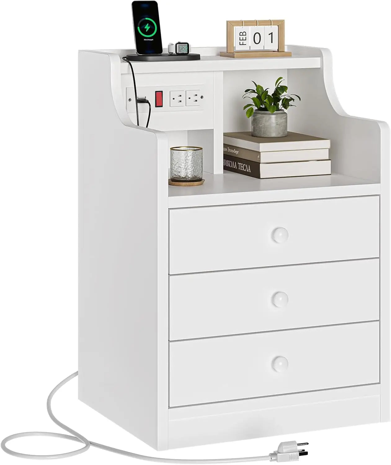Nightstand with Charging Station, Hutch & Storage Drawers Customized