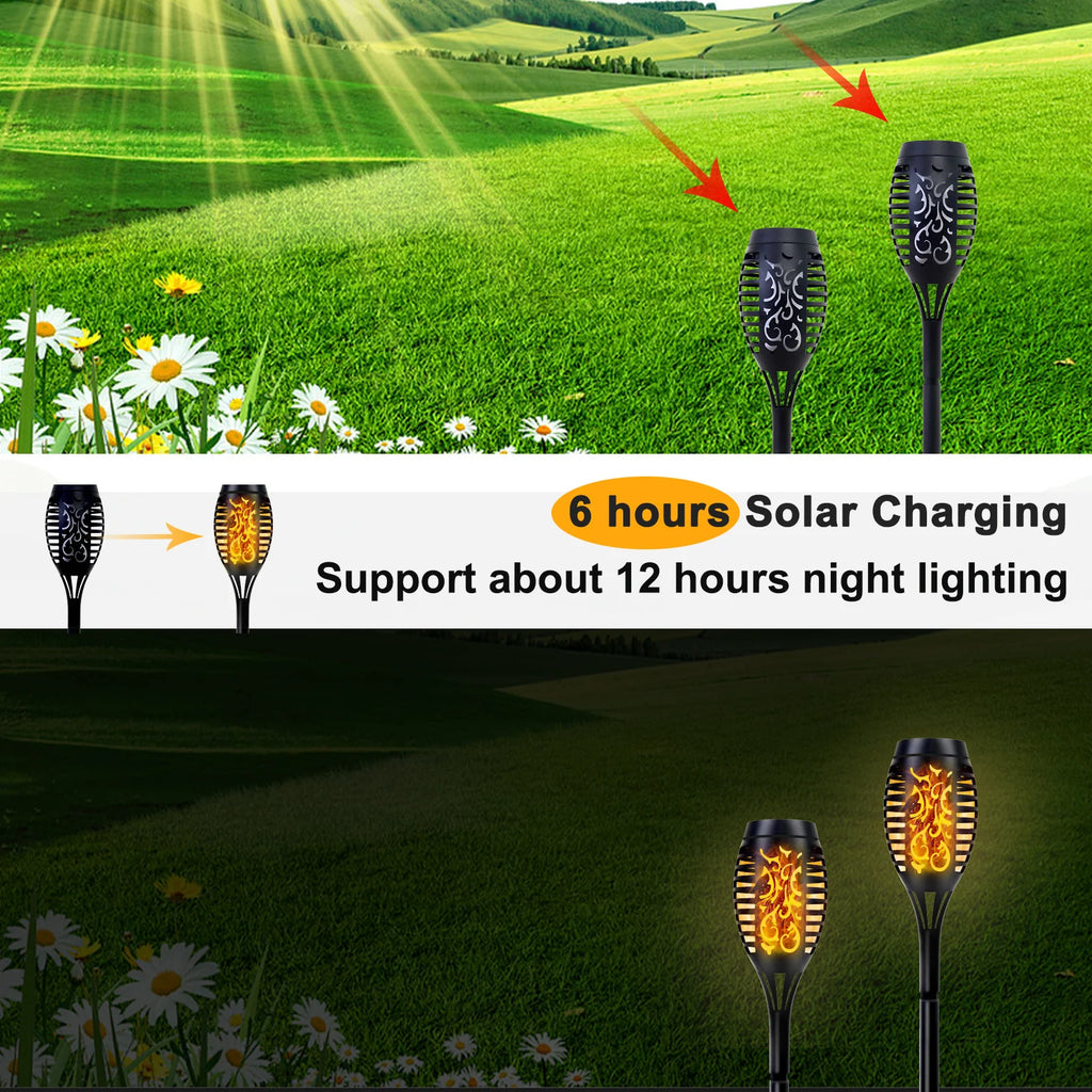 4/6/8/12Pcs Solar Flame Torch Light LED Flickering Outdoor Decoration Powered For Lawn Path Yard Patio Floor Night Lamp