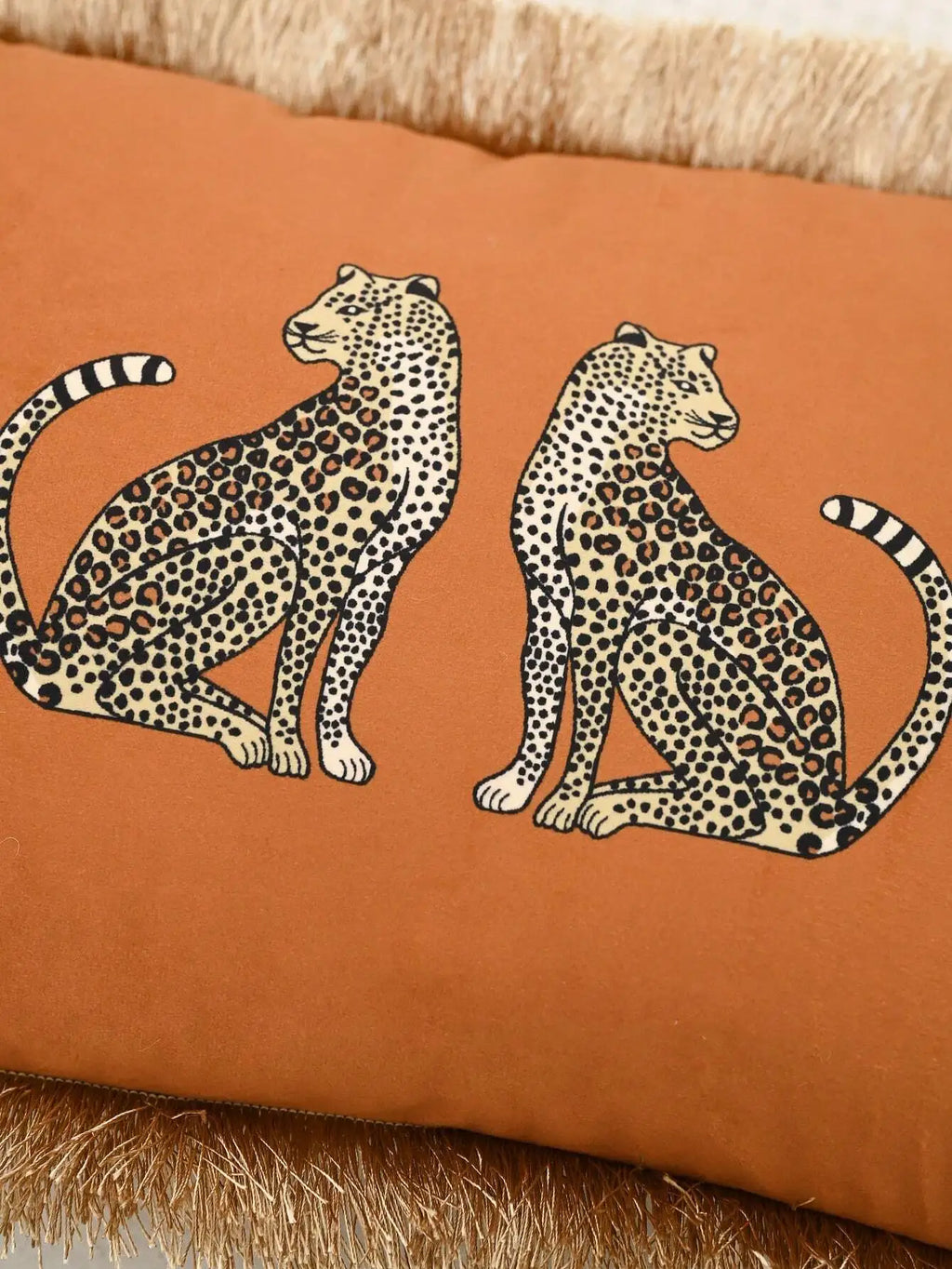 1pc Dutch Plush Leopard Fringe Lace Pillow Cover Decor