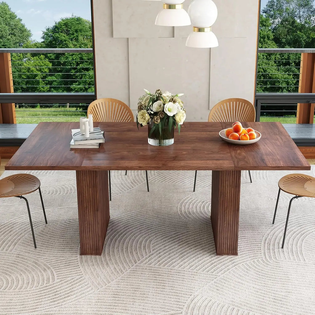 Extendable Dining Table 41-78in Seats 4-8 Round Expandable Kitchen Fluted Base Customized