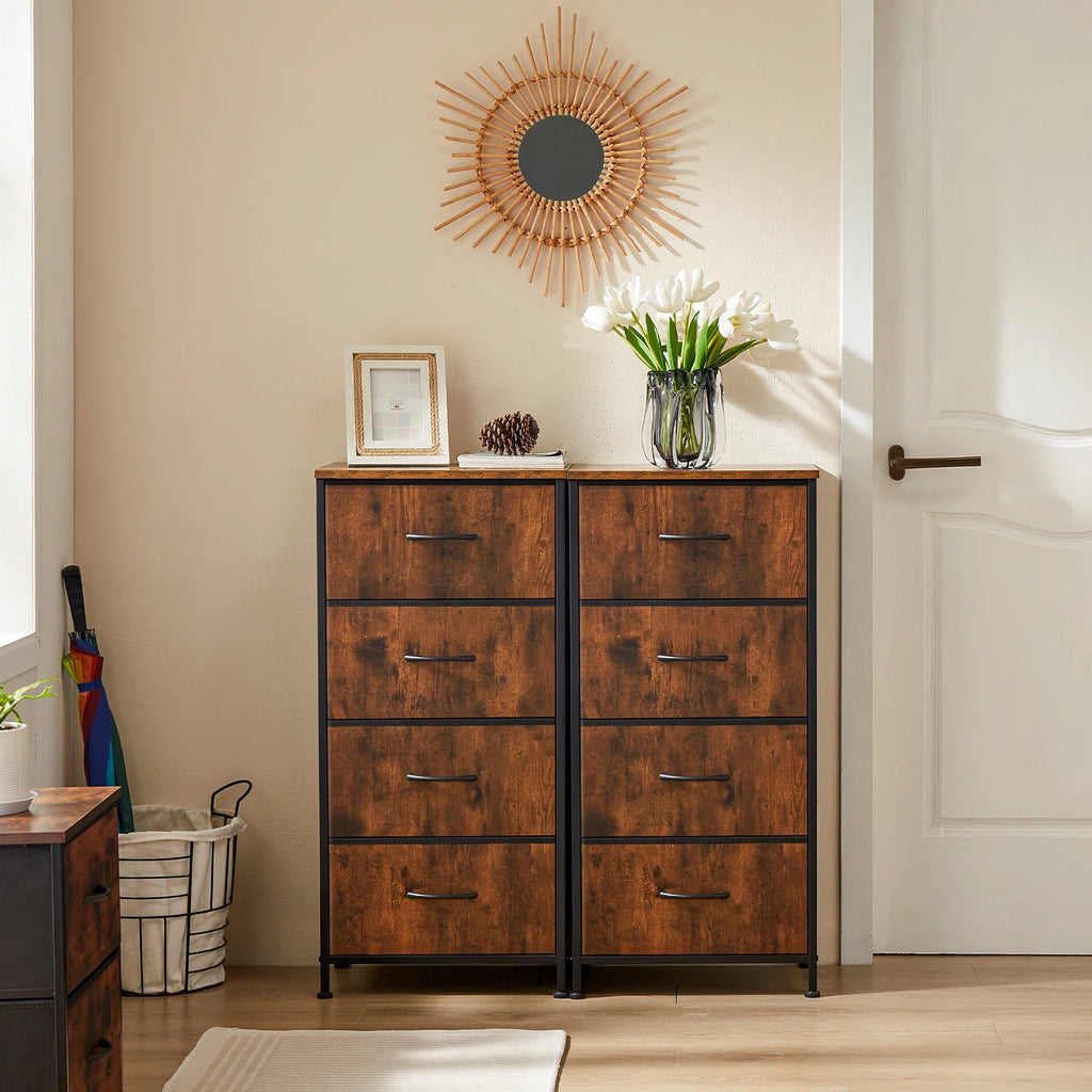 JHK Dresser For Bedroom With 4 Fabric Drawers Nightstand Wardrobe Steel Frame Closet