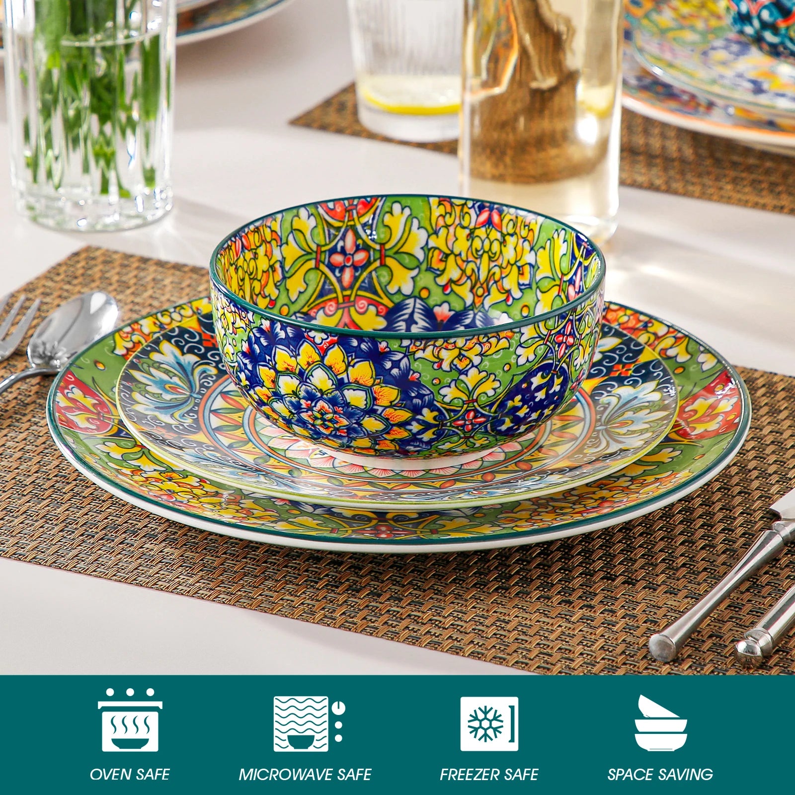 vancasso 6/12 Piece Cereal Bowls Set 28 Oz Bohemian style for Salad/Pasta/Rice/Oatmeal/Fruit/Cereal for  6