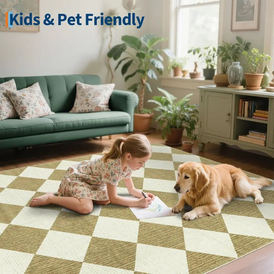 Area Rugs 8x10 for Living Room, Checkered Large Washable Rug Soft Non Slip Backing
