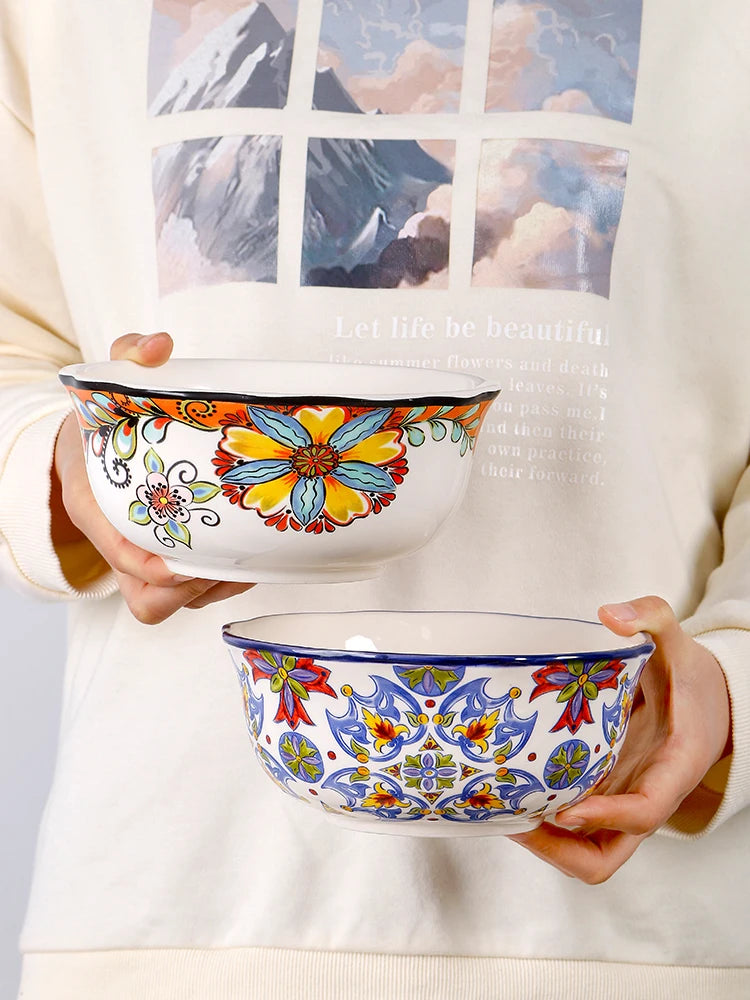 Thickened Ceramic Bowl Cereal Fruit Bowl Porcelain Soup Bowl Asymmetrical