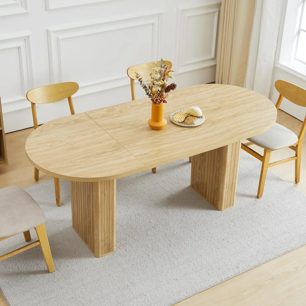 Extendable Dining Table 41-78in Seats 4-8 Round Expandable Kitchen Fluted Base Customized