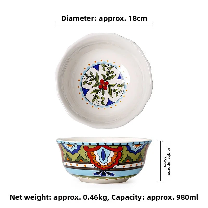 Thickened Ceramic Bowl Cereal Fruit Bowl Porcelain Soup Bowl Asymmetrical