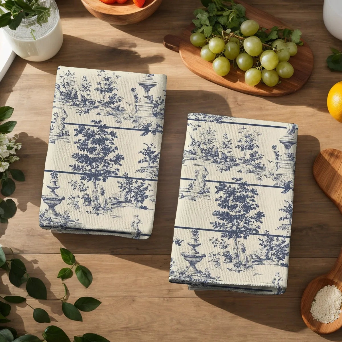 2PCS Soft Absorbent Kitchen Towels Dish Towel Chinese Wind Water Tower Trees Dish Cloth
