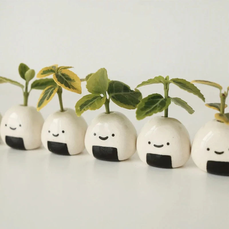 1-10PCS Mini Flower Vase Cute Rice Ball Ceramic Bud Vases Onigiri Hydroponic