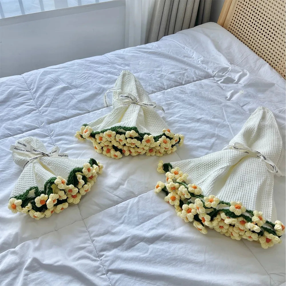 Crochet Rose Bouquet Blanket Fashion Finished Flower Bouquet Blanket Sunflower Carnation DIY Craft Knitted Blanket