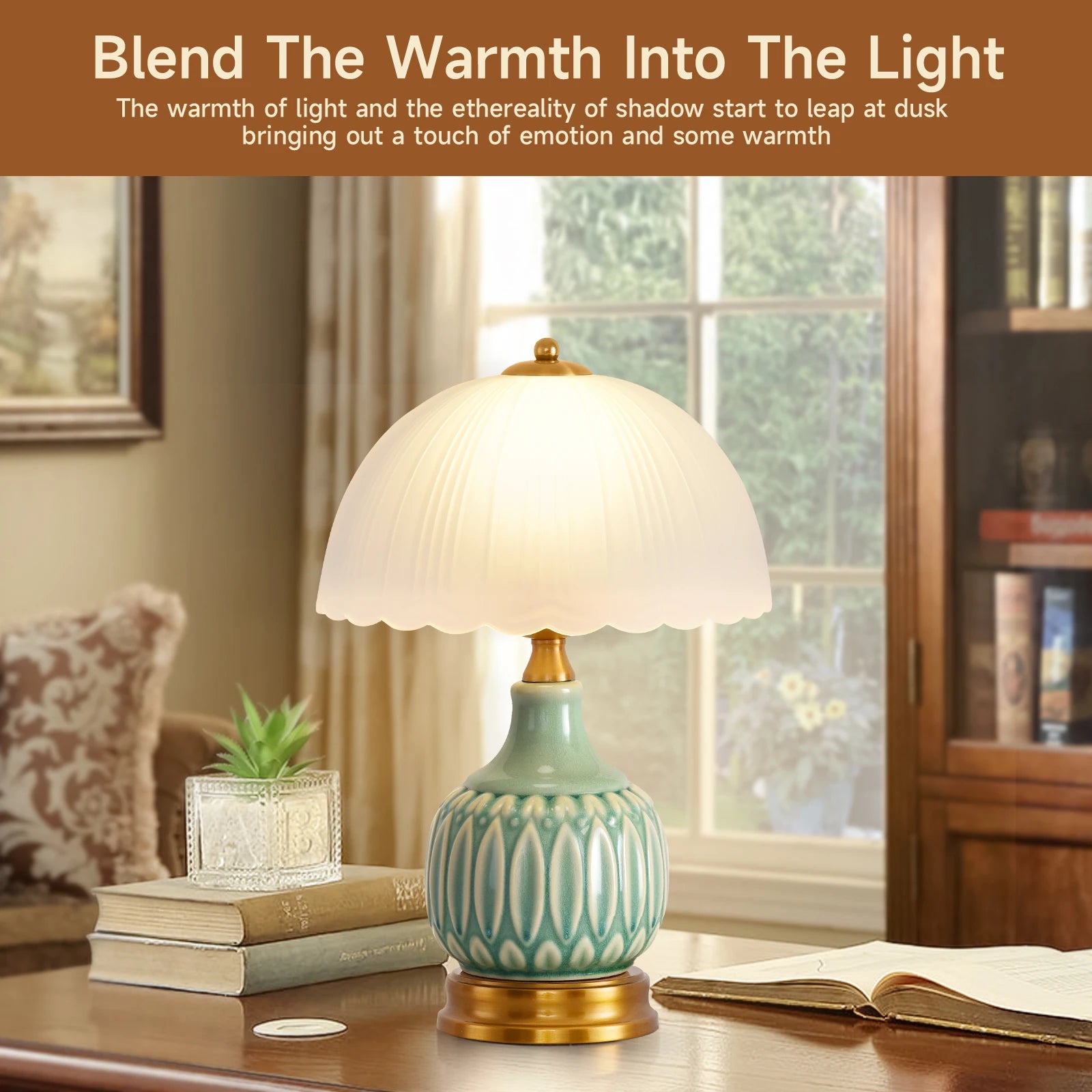 Vintage Lamp for Living Room,16" Modern Ceramic Table Lamps