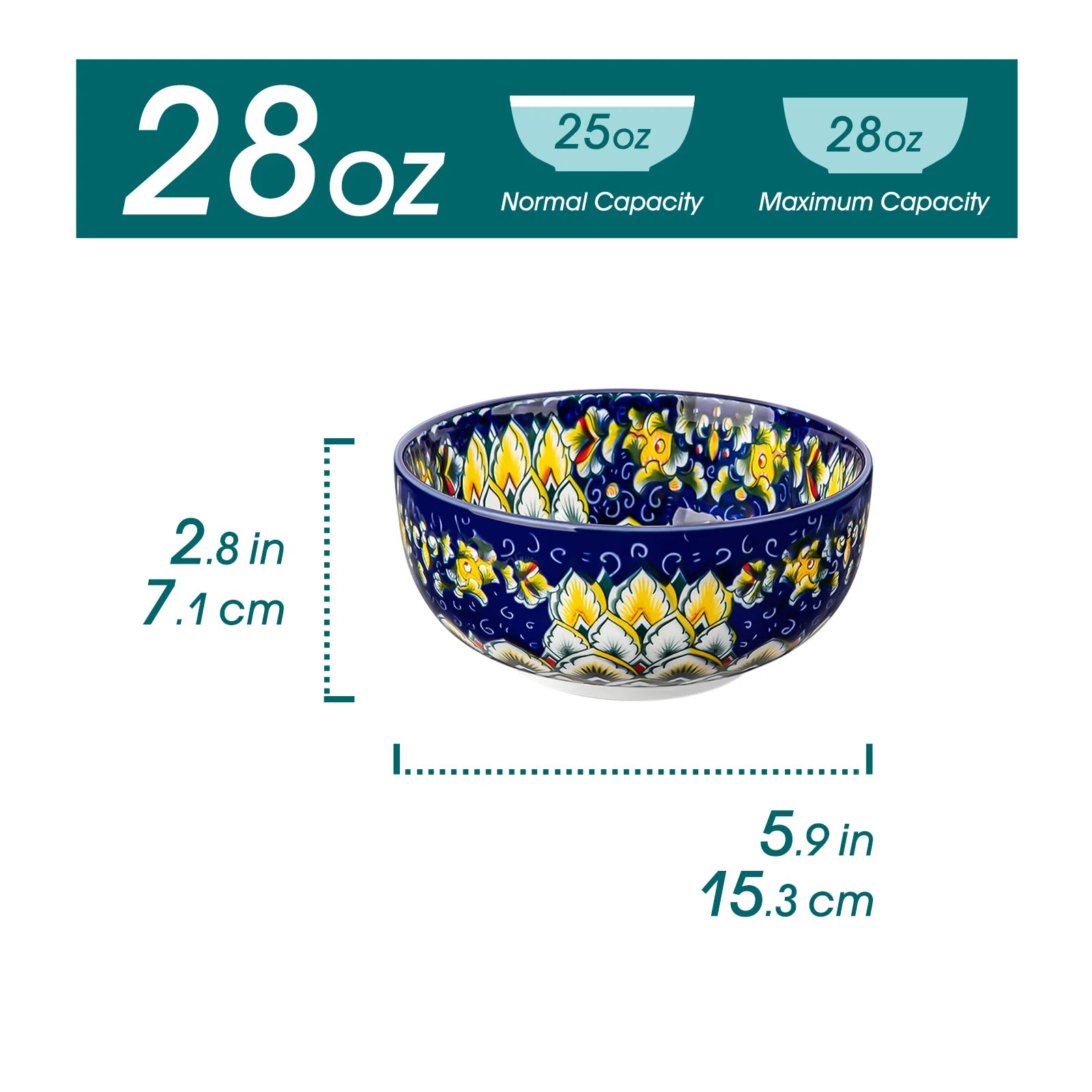 vancasso 6/12 Piece Cereal Bowls Set 28 Oz Bohemian style for Salad/Pasta/Rice/Oatmeal/Fruit/Cereal for  6