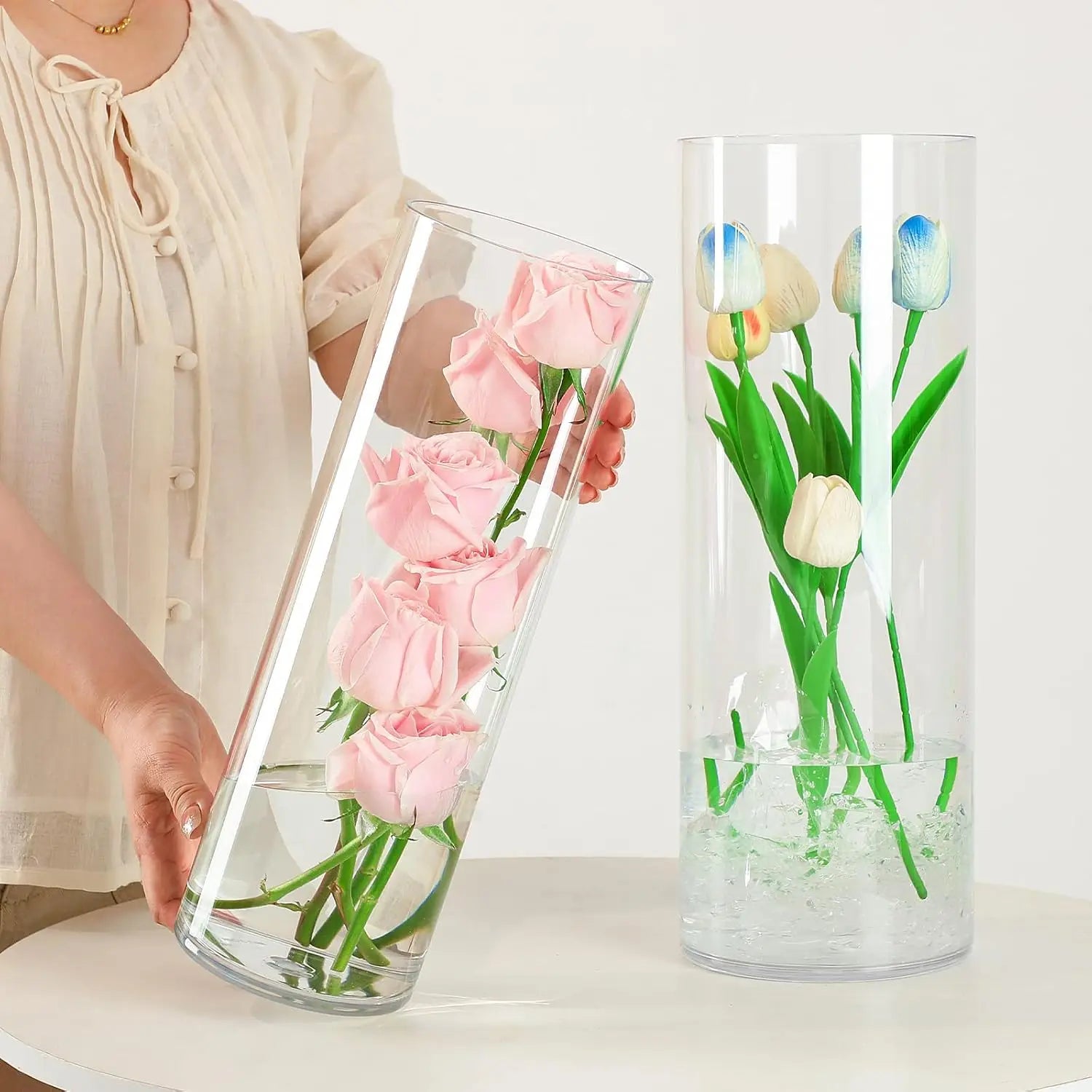 Extra Large Clear Acrylic Cylinder Vase, 20 in Tall Unbreakable Hurricane (3 Sizes + Holder)