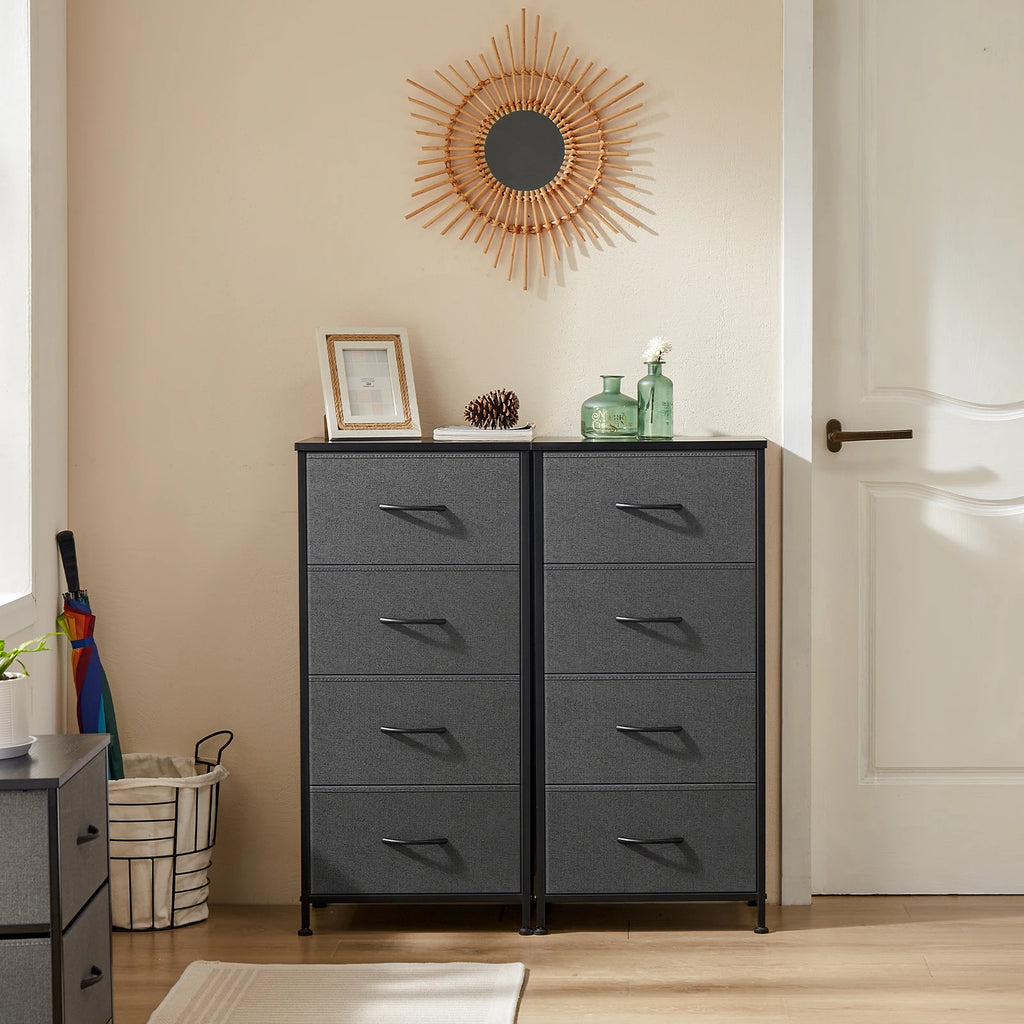 JHK Dresser For Bedroom With 4 Fabric Drawers Nightstand Wardrobe Steel Frame Closet