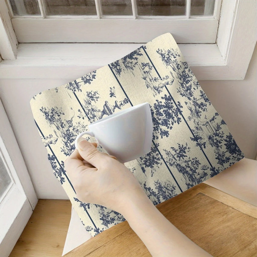 2PCS Soft Absorbent Kitchen Towels Dish Towel Chinese Wind Water Tower Trees Dish Cloth