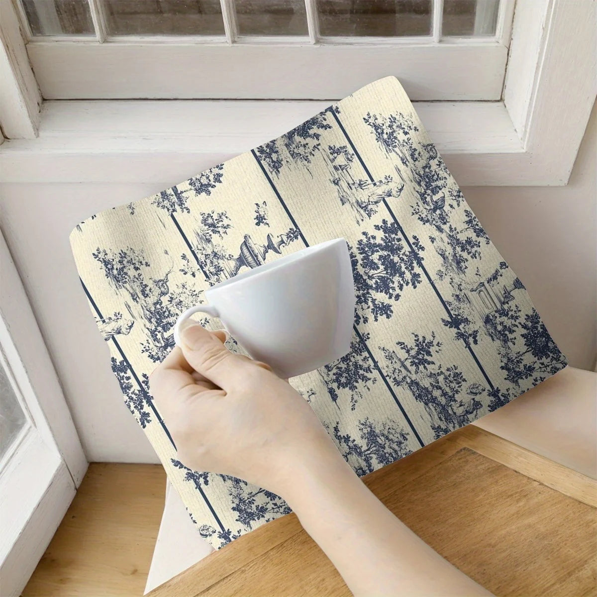2PCS Soft Absorbent Kitchen Towels Dish Towel Chinese Wind Water Tower Trees Dish Cloth