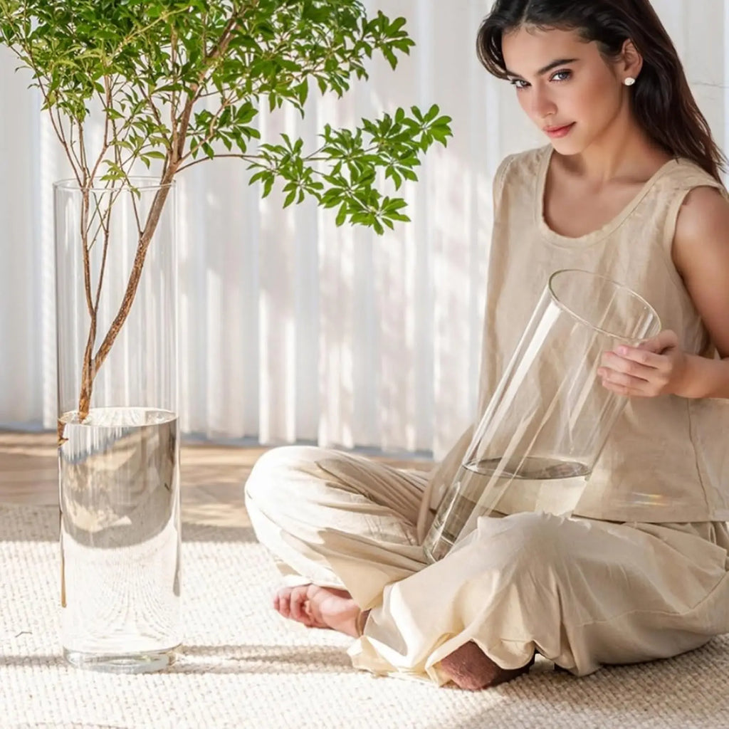 Extra Large Clear Acrylic Cylinder Vase, 20 in Tall Unbreakable Hurricane (3 Sizes + Holder)