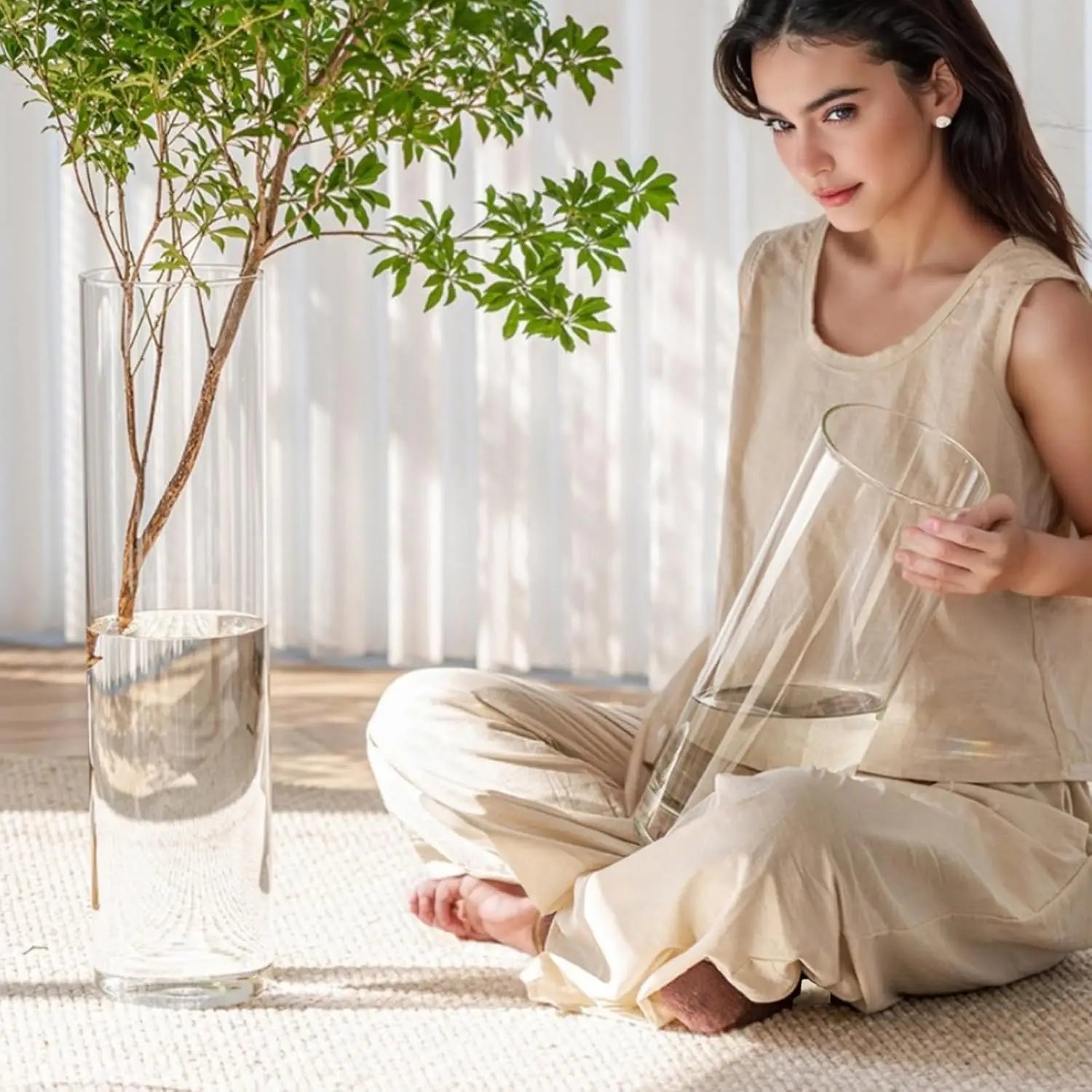 Extra Large Clear Acrylic Cylinder Vase, 20 in Tall Unbreakable Hurricane (3 Sizes + Holder)