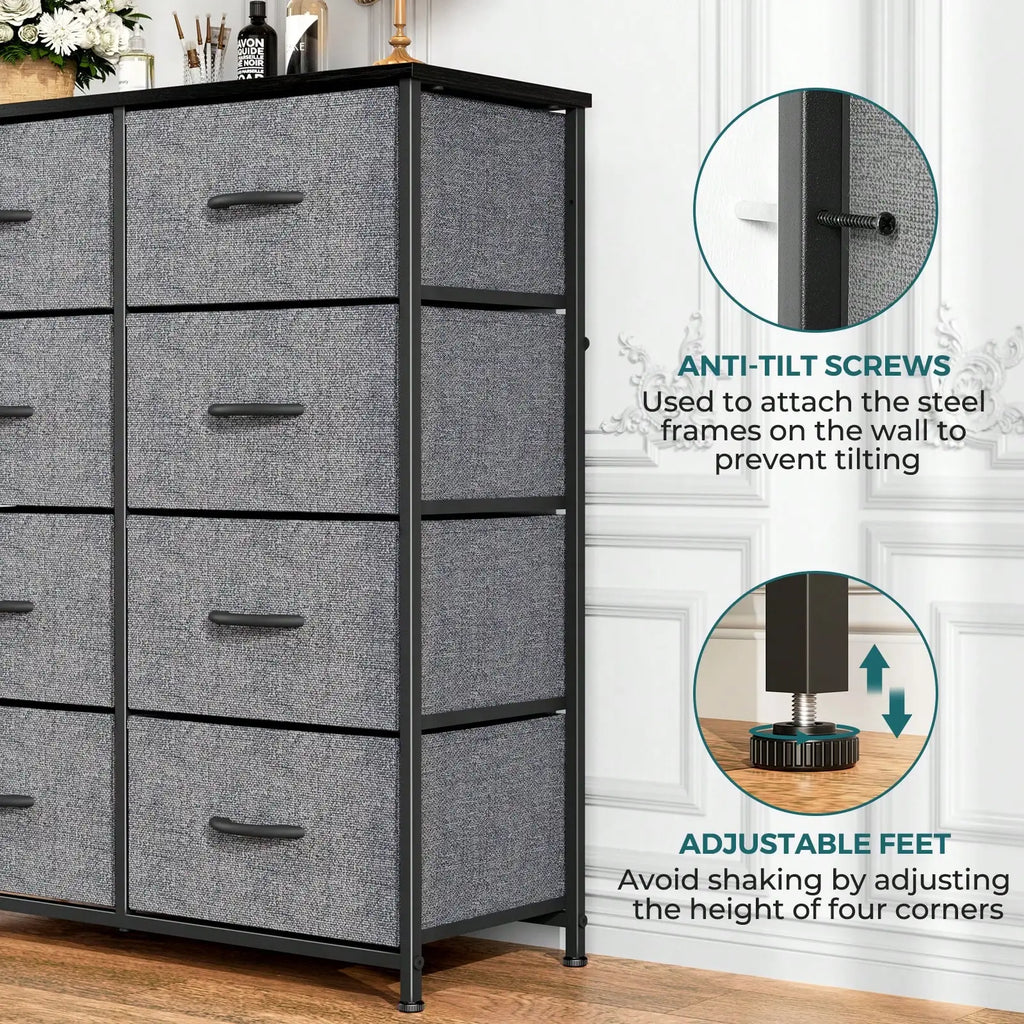 Tall Dresser With 8 Fabric Drawers Organizer Units, Chest Of Drawers