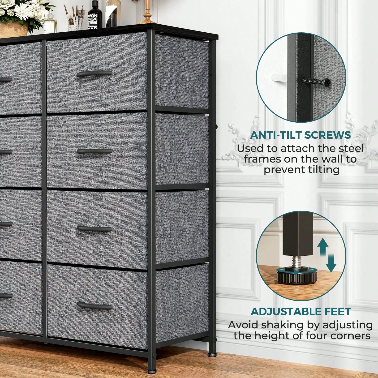 Tall Dresser With 8 Fabric Drawers Organizer Units, Chest Of Drawers