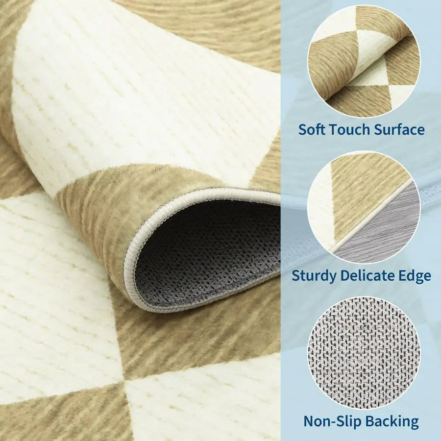 Area Rugs 8x10 for Living Room, Checkered Large Washable Rug Soft Non Slip Backing