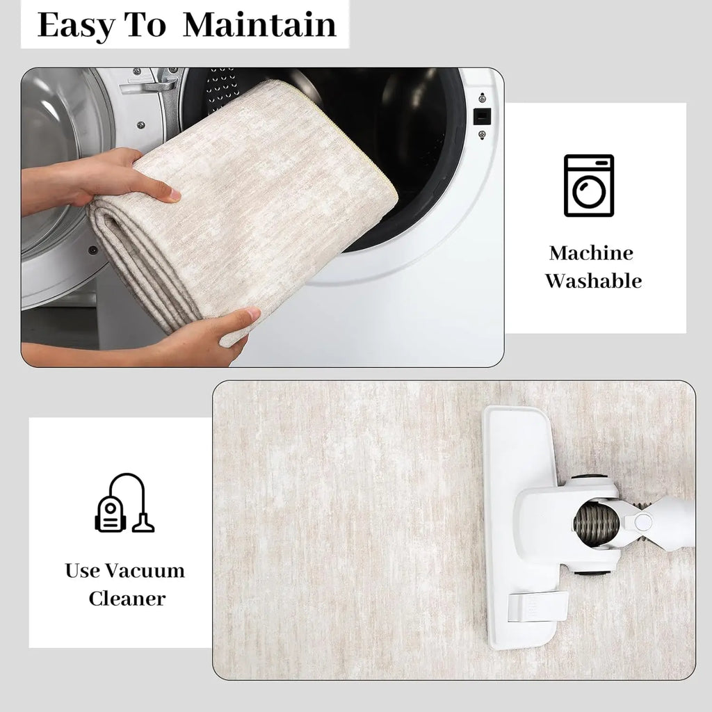 8x10 Washable Non-Slip Abstract Area Rug- Beige