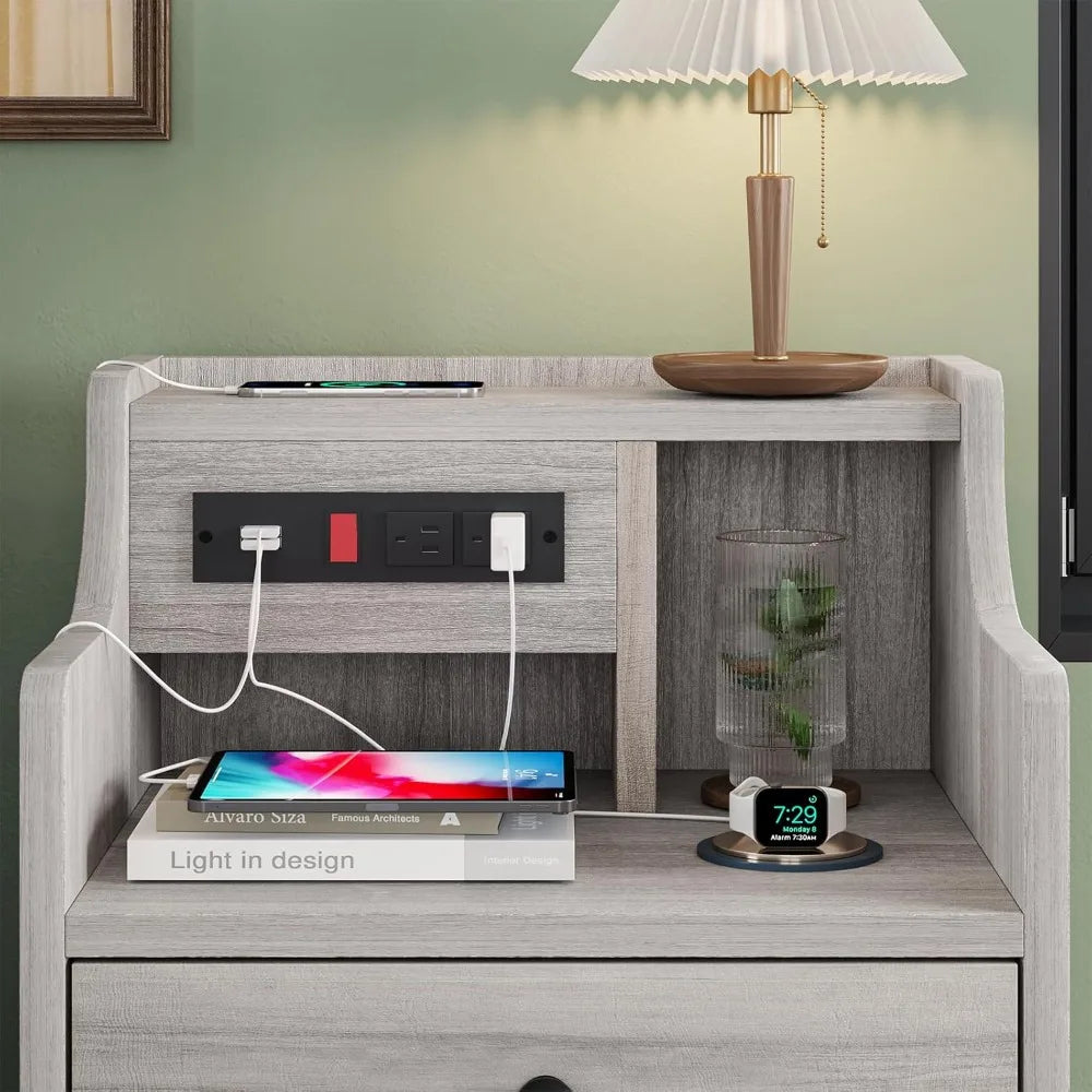 Nightstand with Charging Station, Hutch & Storage Drawers Customized