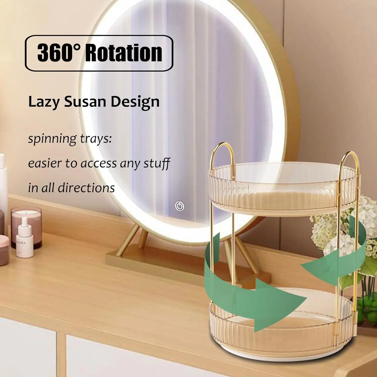 Rotating Makeup Organizer for Vanity, High-Capacity Skincare Storage Perfume