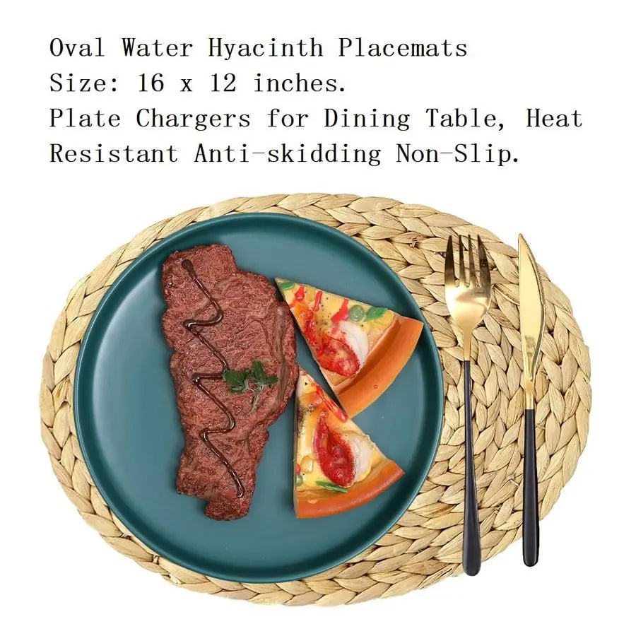 Woven Placemats Set of 6, Natural Water Hyacinth Charger Plates NonSlip Weave