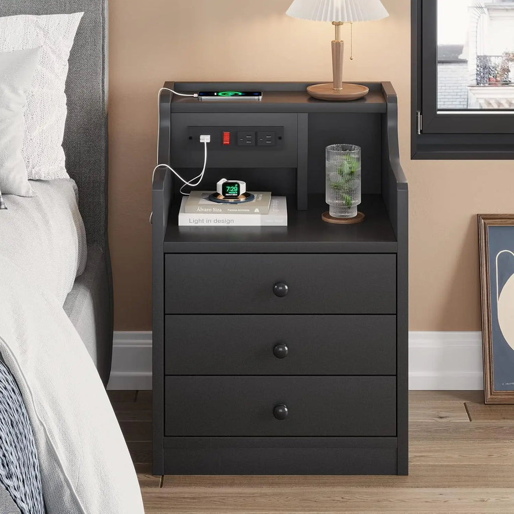 Nightstand with Charging Station, Hutch & Storage Drawers Customized