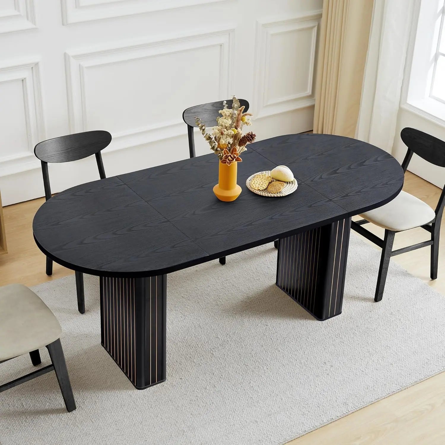 Extendable Dining Table 41-78in Seats 4-8 Round Expandable Kitchen Fluted Base Customized