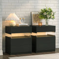 Cubehom Bedside Tables 2 Set with LED Lighting White Bedside Table with 3 Drawers