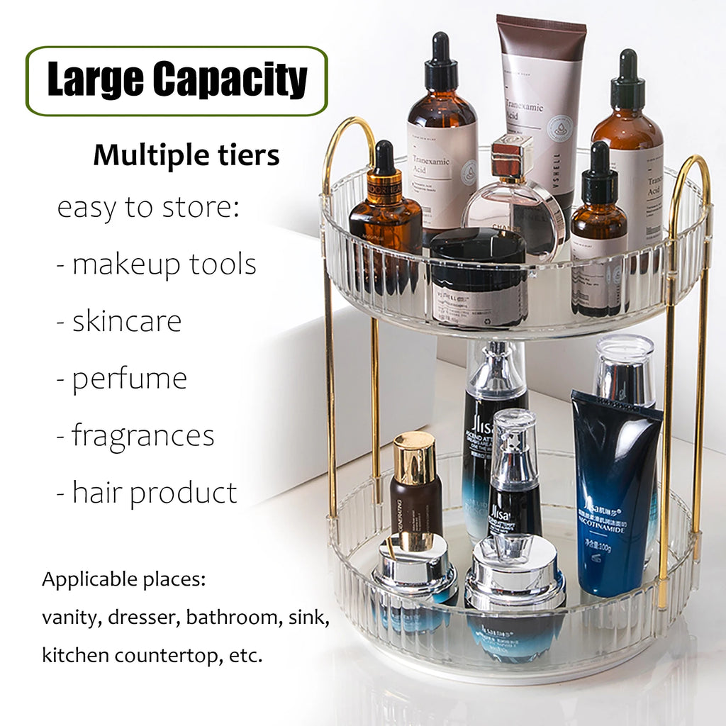 Rotating Makeup Organizer for Vanity, High-Capacity Skincare Storage Perfume