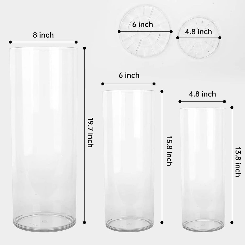 Extra Large Clear Acrylic Cylinder Vase, 20 in Tall Unbreakable Hurricane (3 Sizes + Holder)