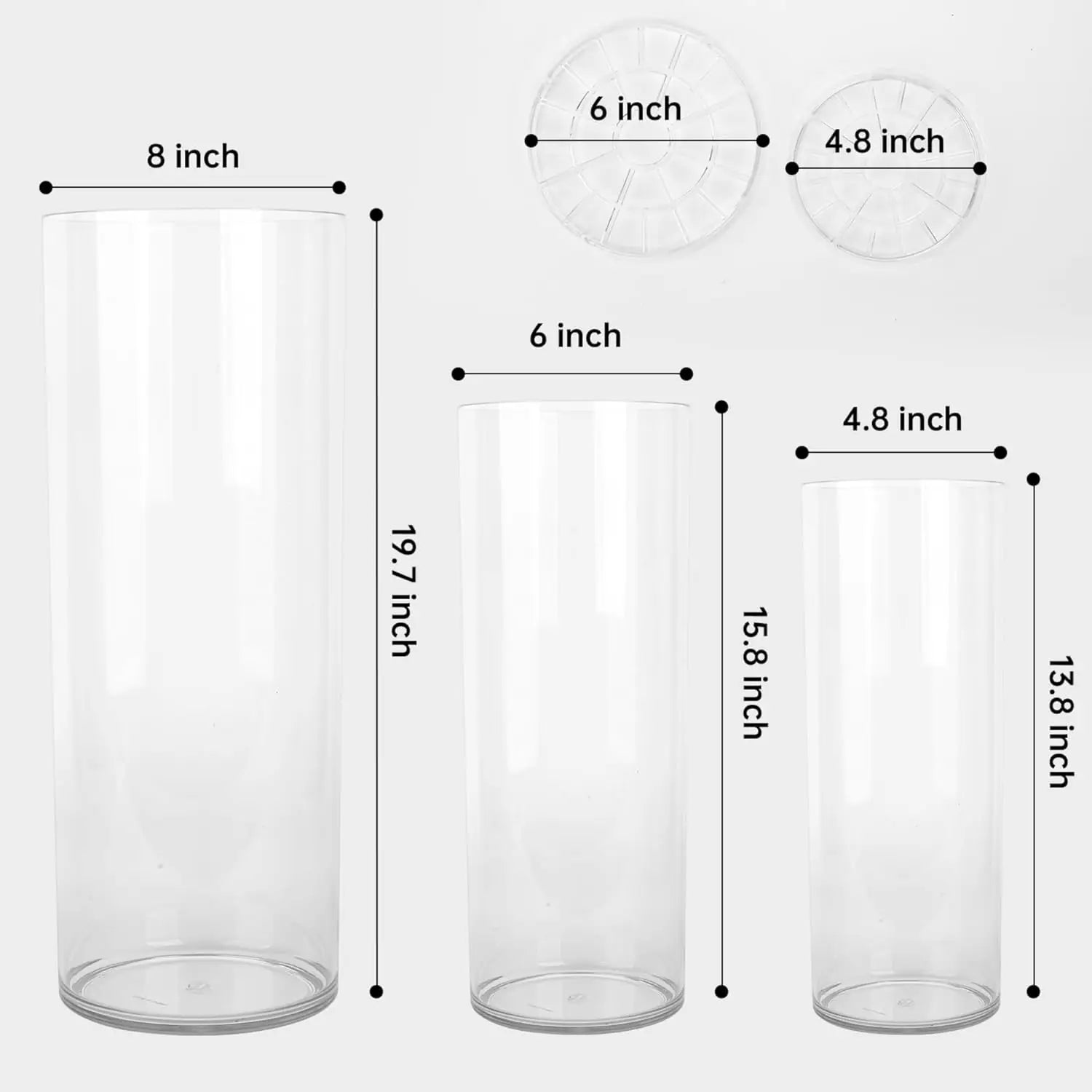 Extra Large Clear Acrylic Cylinder Vase, 20 in Tall Unbreakable Hurricane (3 Sizes + Holder)