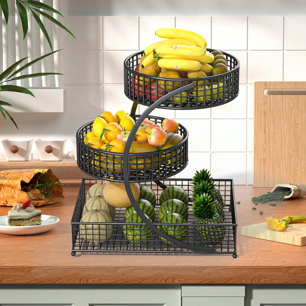 3-Tier Metal Fruit Basket Black/White