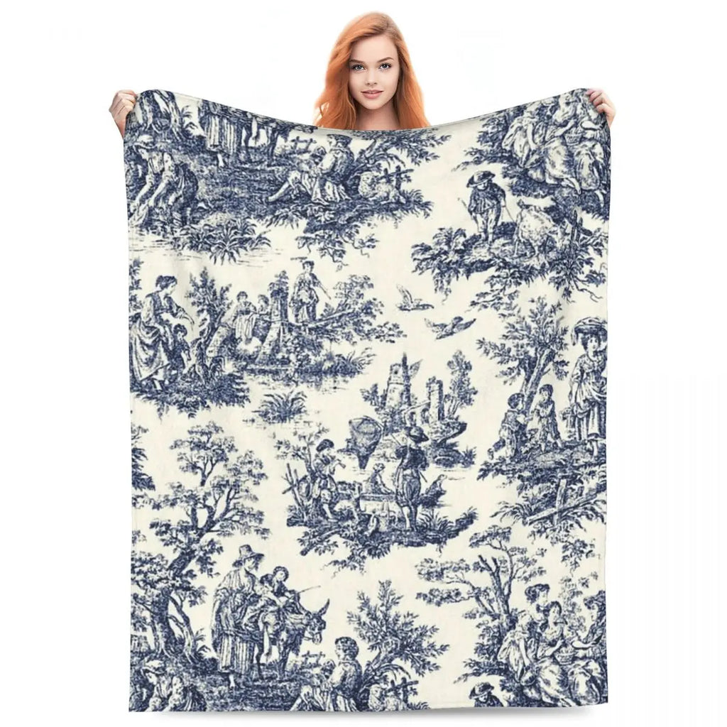 Nomades Artsy Vintage Toile De Jouy Blanket Flannel Multi-function Throw Blanket