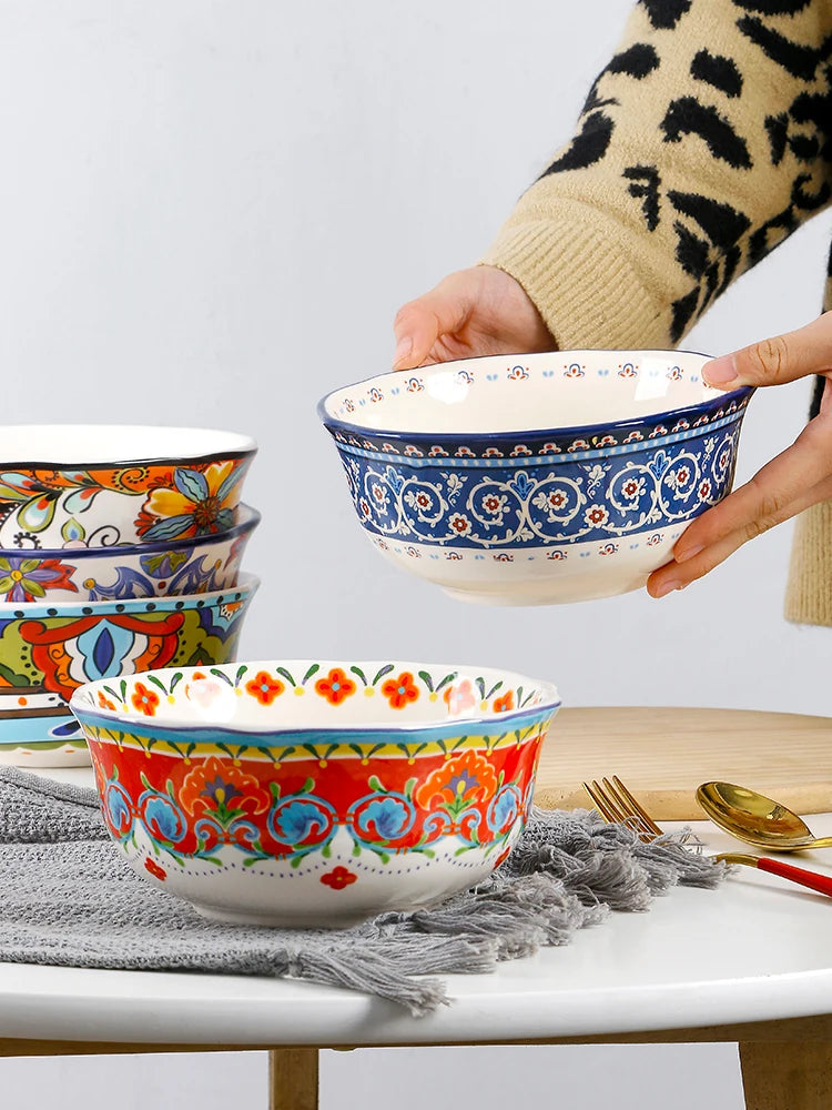 Thickened Ceramic Bowl Cereal Fruit Bowl Porcelain Soup Bowl Asymmetrical