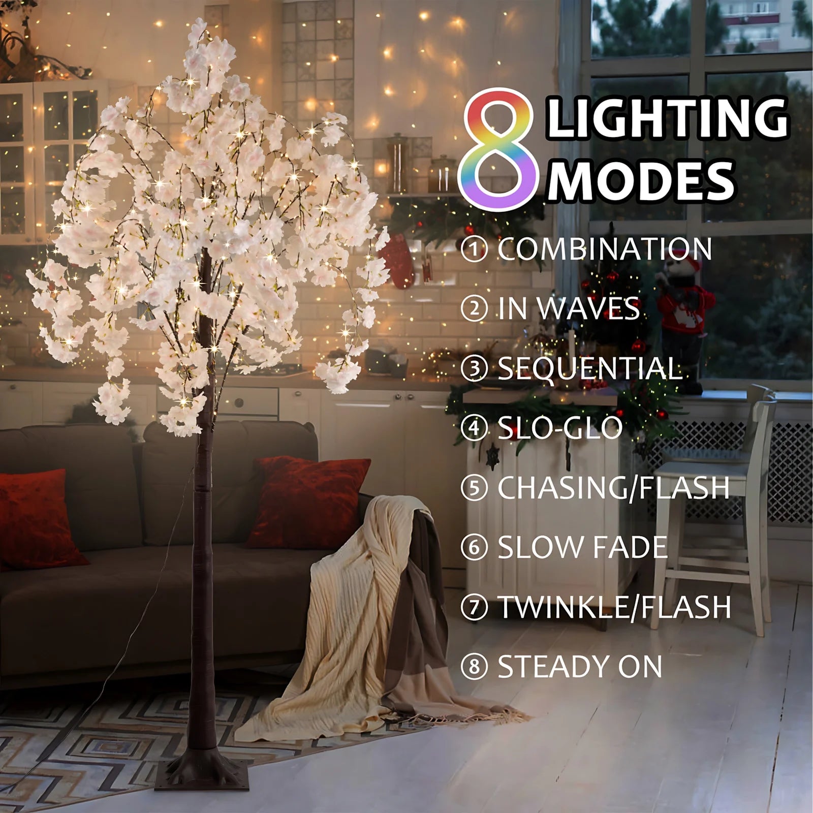 Cherry Blossom Tree Light, 6ft Lighted Trees  450 LED Lights Artificial Warm Light